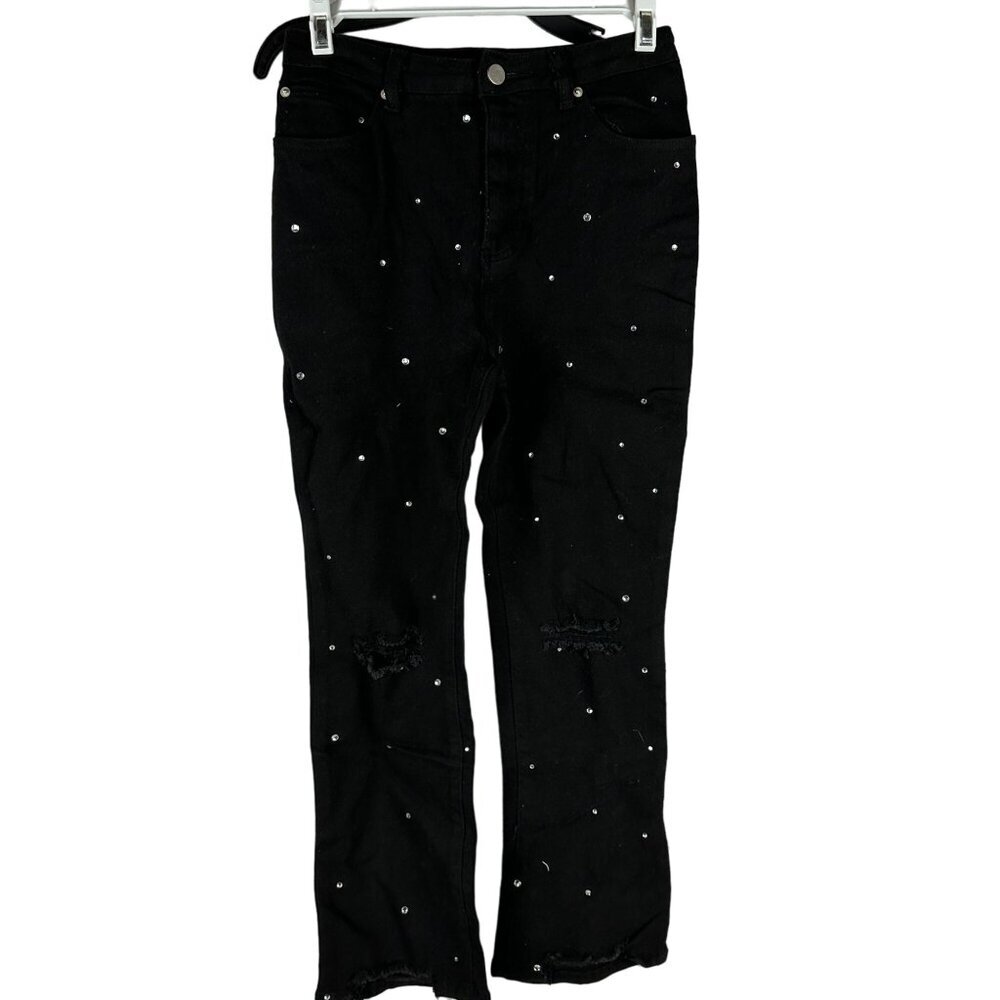 Blue b. Collection Womens Black Rhinestone Studded Jeans Size S